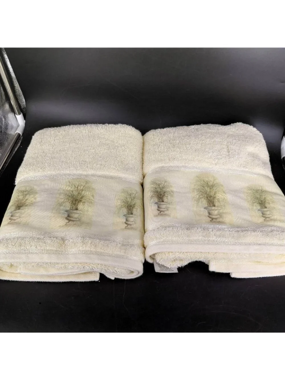 Croscill Beige Cotton Towel Set Bath Hand Finger Botanical Fresco Grasses 5 pc